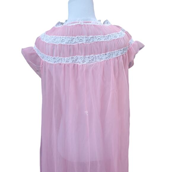 Vintage Helion Chatillon Pink Nightgown Negligee Nylon Nightdress Fits a XS-L - Picture 7 of 14